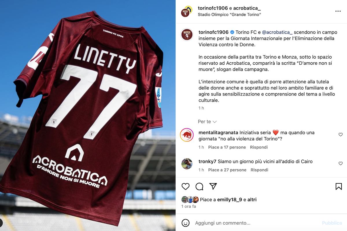 Post Torino maglia contro la violenza sulle donne